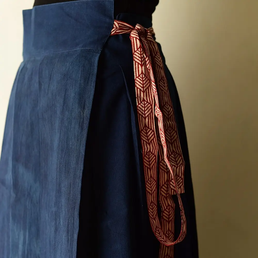 shop Ajrakh Natural Dyed ~ Long Wrap Around Cotton Skirt