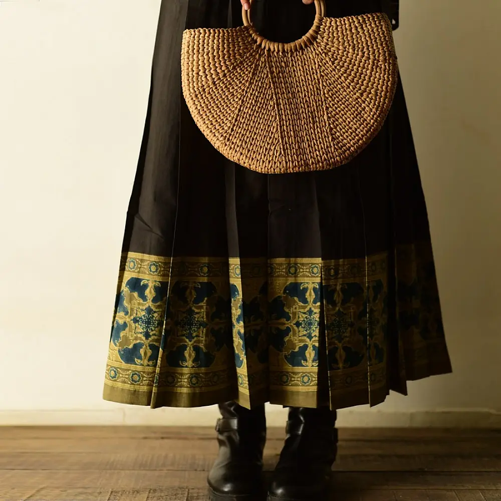 shop Ajrakh Printed Wrap Around Cotton Skirt - Natural Dyed