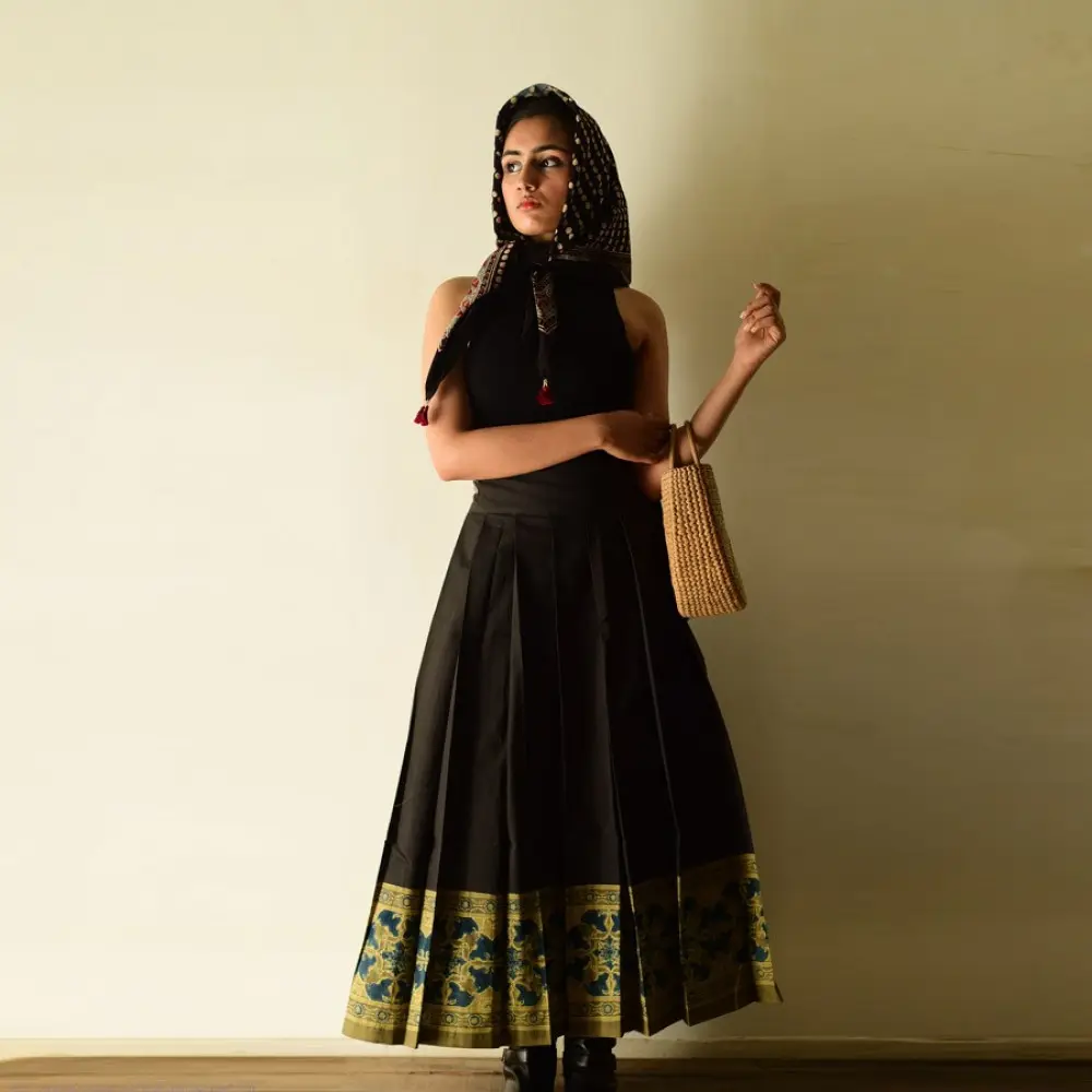 shop Ajrakh Printed Wrap Around Cotton Skirt - Natural Dyed