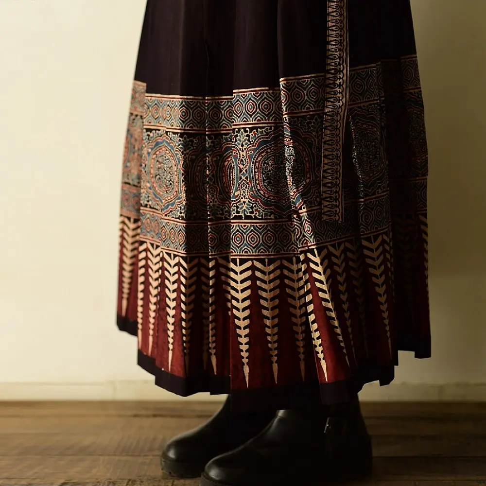 shop Ajrakh Prints ~ Long Wrap Around Skirt - Natural Dyed