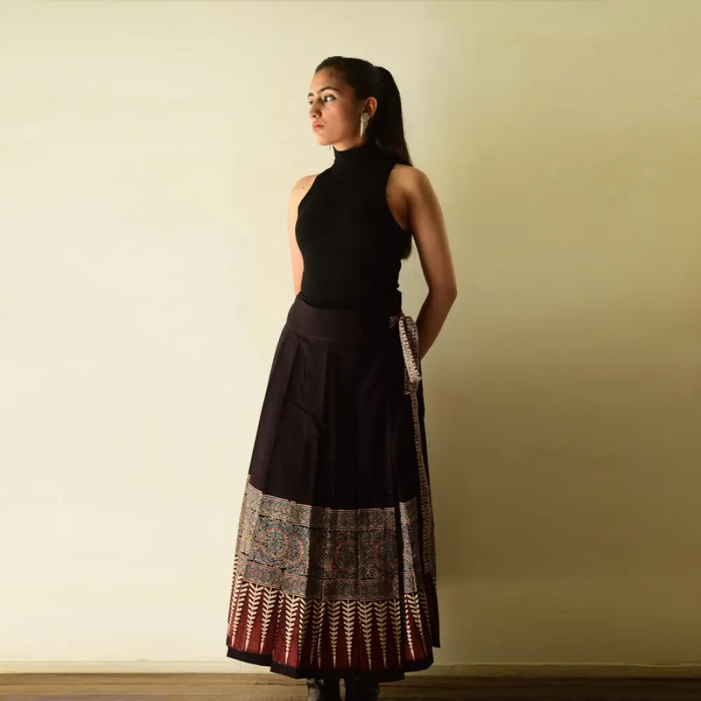 shop Ajrakh Prints ~ Long Wrap Around Skirt - Natural Dyed
