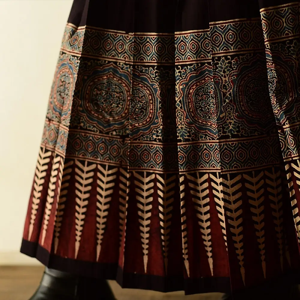 shop Ajrakh Prints ~ Long Wrap Around Skirt - Natural Dyed