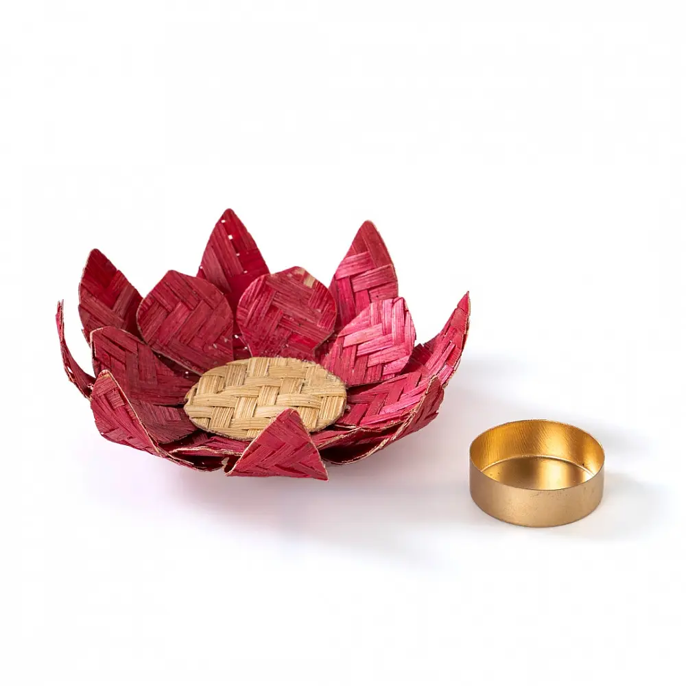 Venu . वेणु | Lotus Handcrafted Bamboo Tea Light Holder (Two Color Options)