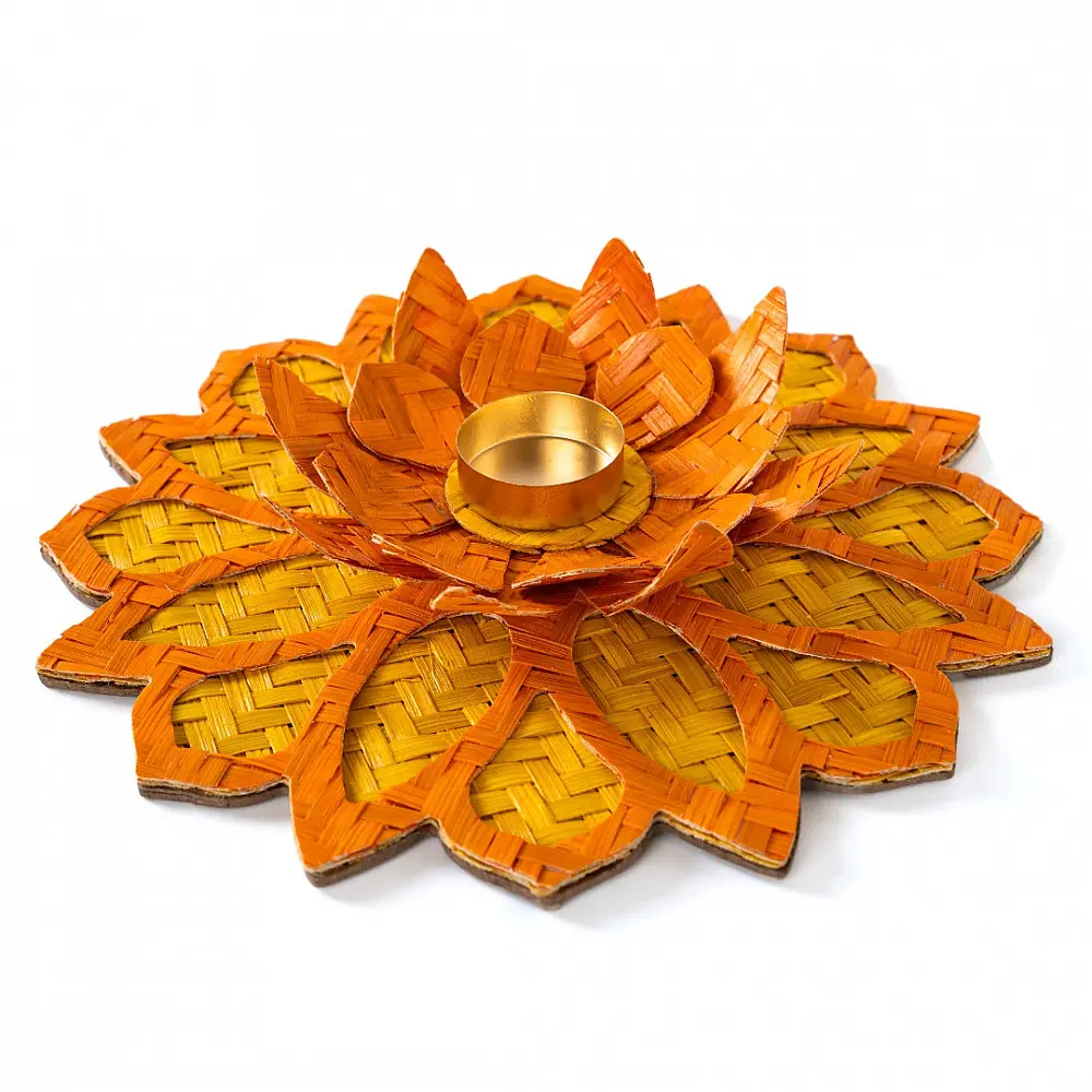 Venu . वेणु | Handcrafted Bamboo Rangoli with Lotus Tea Light Holder (Two Color Options)