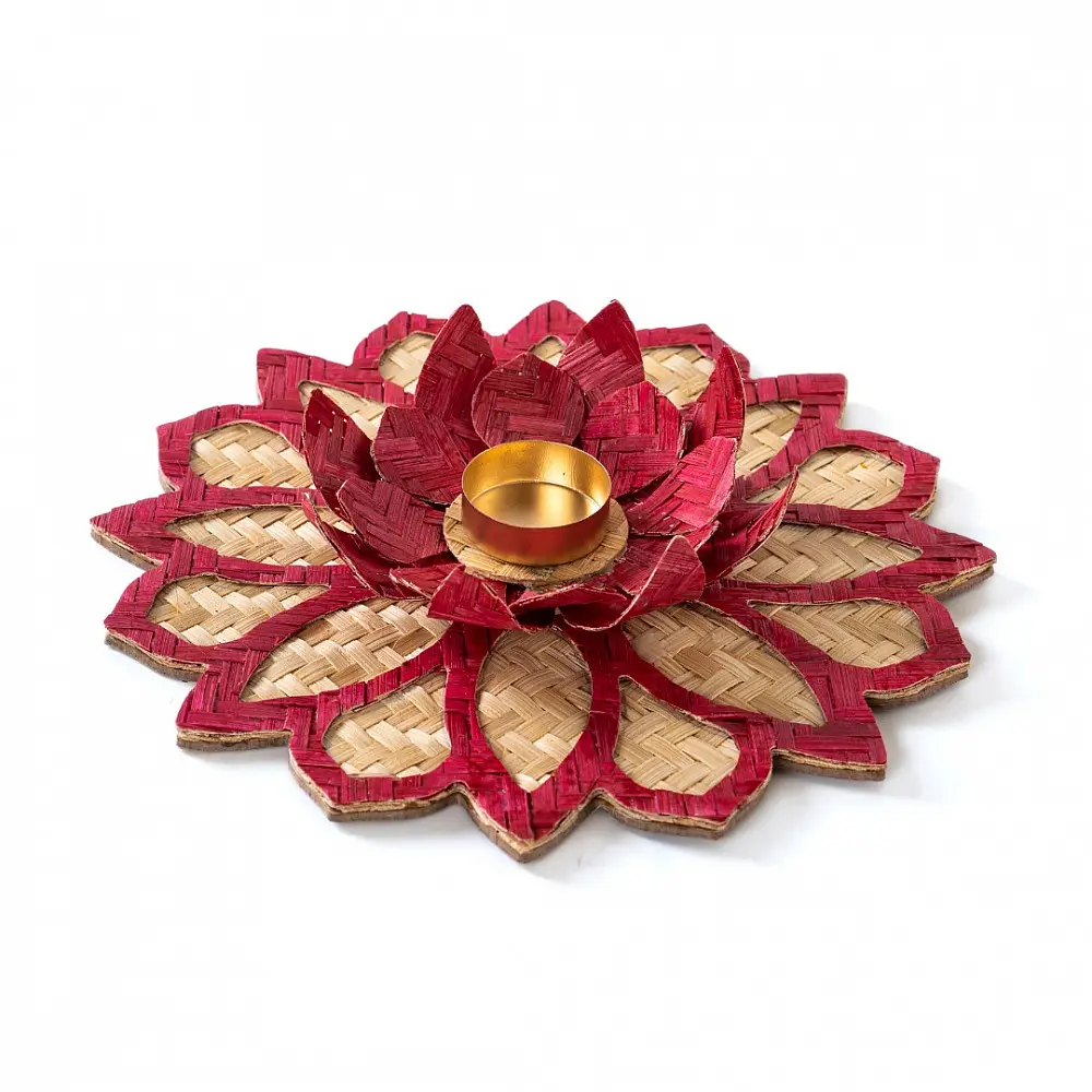 Venu . वेणु | Handcrafted Bamboo Rangoli with Lotus Tea Light Holder (Two Color Options)