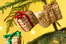 Venu . वेणु | Bamboo Handcrafted -  Bamboo Gift Box Hanging | Set of 5 (Assorted Ribbons)