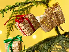 Venu . वेणु | Bamboo Handcrafted -  Bamboo Gift Box Hanging | Set of 5 (Assorted Ribbons)