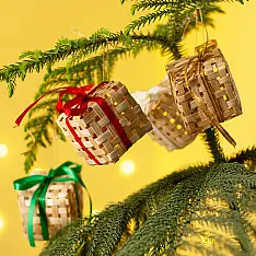 Venu . वेणु | Bamboo Handcrafted -  Bamboo Gift Box Hanging | Set of 5 (Assorted Ribbons)