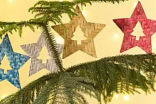 Venu . वेणु | Bamboo Handcrafted -  Bamboo Star & Tree Hanging | Set of 12 (Assorted Colors)