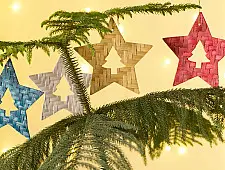 Venu . वेणु | Bamboo Handcrafted -  Bamboo Star & Tree Hanging | Set of 12 (Assorted Colors)