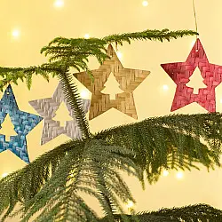 Venu . वेणु | Bamboo Handcrafted -  Bamboo Star & Tree Hanging | Set of 12 (Assorted Colors)