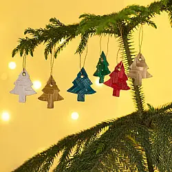 Venu . वेणु | Bamboo Handcrafted -  Bamboo Star & Tree Hanging | Set of 12 (Assorted Colors)