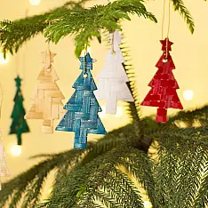 Venu . वेणु | Bamboo Handcrafted - Bamboo Star-Topped Tree Hanging | Set of 6 (Assorted Colors)