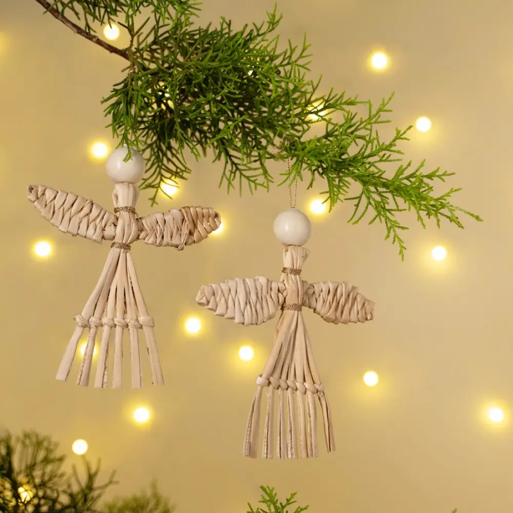 shop Handcrafted -  Banana Bark Angel Hanging | Set of 5