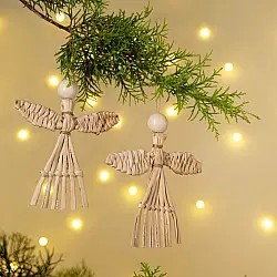 Venu . वेणु | Handcrafted -  Banana Bark Angel Hanging | Set of 5