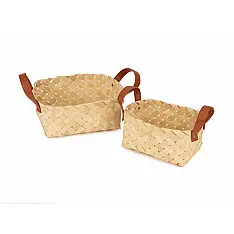 Venu . वेणु ~ Avella Handcrafted Bamboo Basket with Handles - Set of 2
