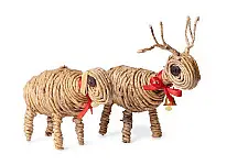 Venu . वेणु | Banboo Handcrafted -  Reindeer & Sheep Banana Rope Figurine (Set of Two)