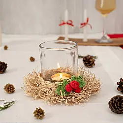 Venu . वेणु | Handcrafted - Bamboo & Crochet Frill Tea Light Holder