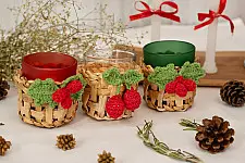 Venu . वेणु | Handcrafted - Banana Bark & Crochet Joy Tea Light Holder | Set of 3