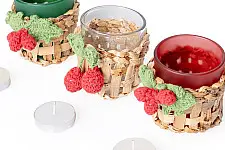 Venu . वेणु | Handcrafted - Banana Bark & Crochet Joy Tea Light Holder | Set of 3