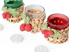 Venu . वेणु | Handcrafted - Banana Bark & Crochet Joy Tea Light Holder | Set of 3