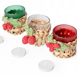 Venu . वेणु | Handcrafted - Banana Bark & Crochet Joy Tea Light Holder | Set of 3