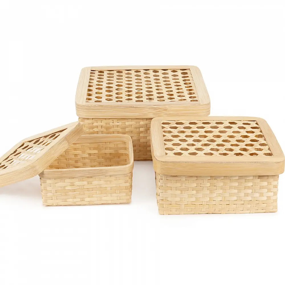 shop Mira Handcrafted Bamboo Square Box - Set of 3
