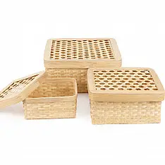 Venu . वेणु ~ Mira Handcrafted Bamboo Square Box - Set of 3