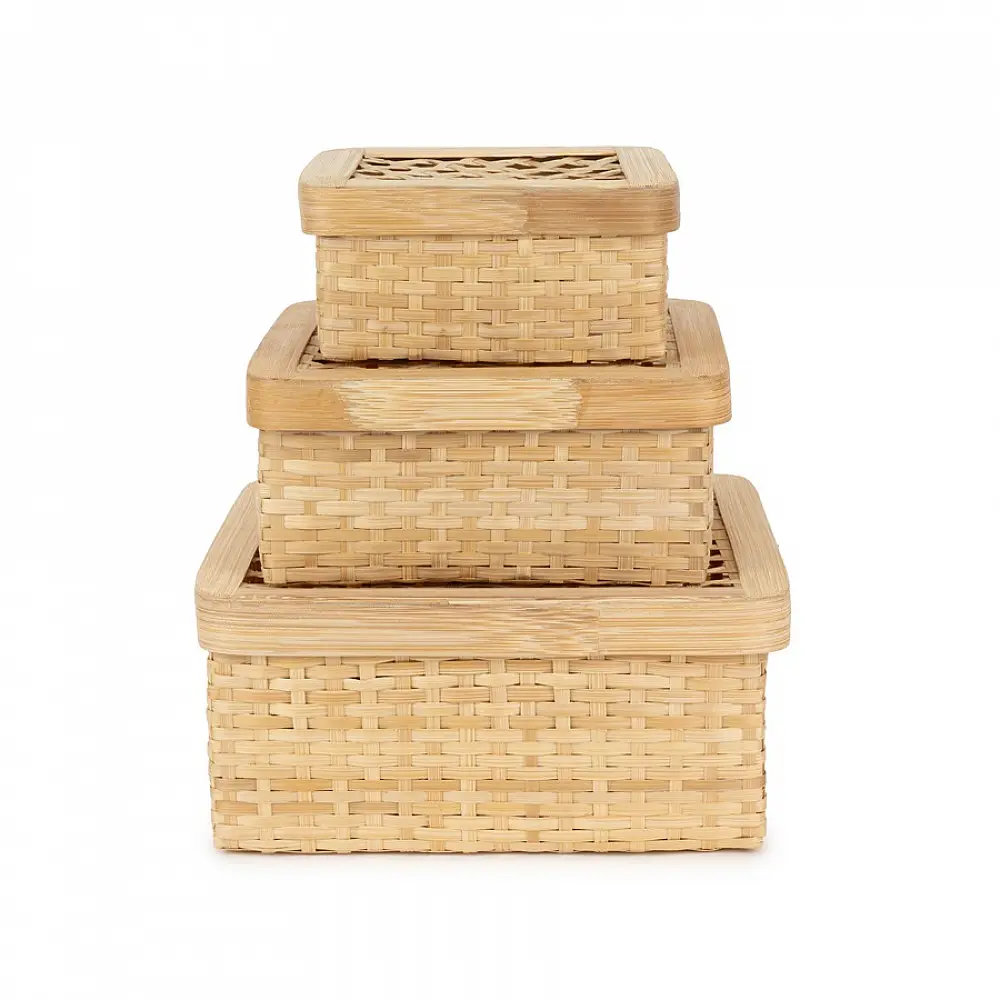 shop Mira Handcrafted Bamboo Square Box - Set of 3