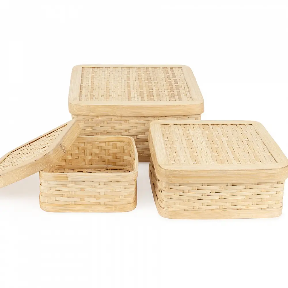 shop Mira Handcrafted Bamboo Square Box - Set of 3