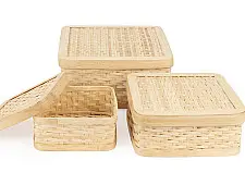 Venu . वेणु ~ Mira Handcrafted Bamboo Square Box - Set of 3