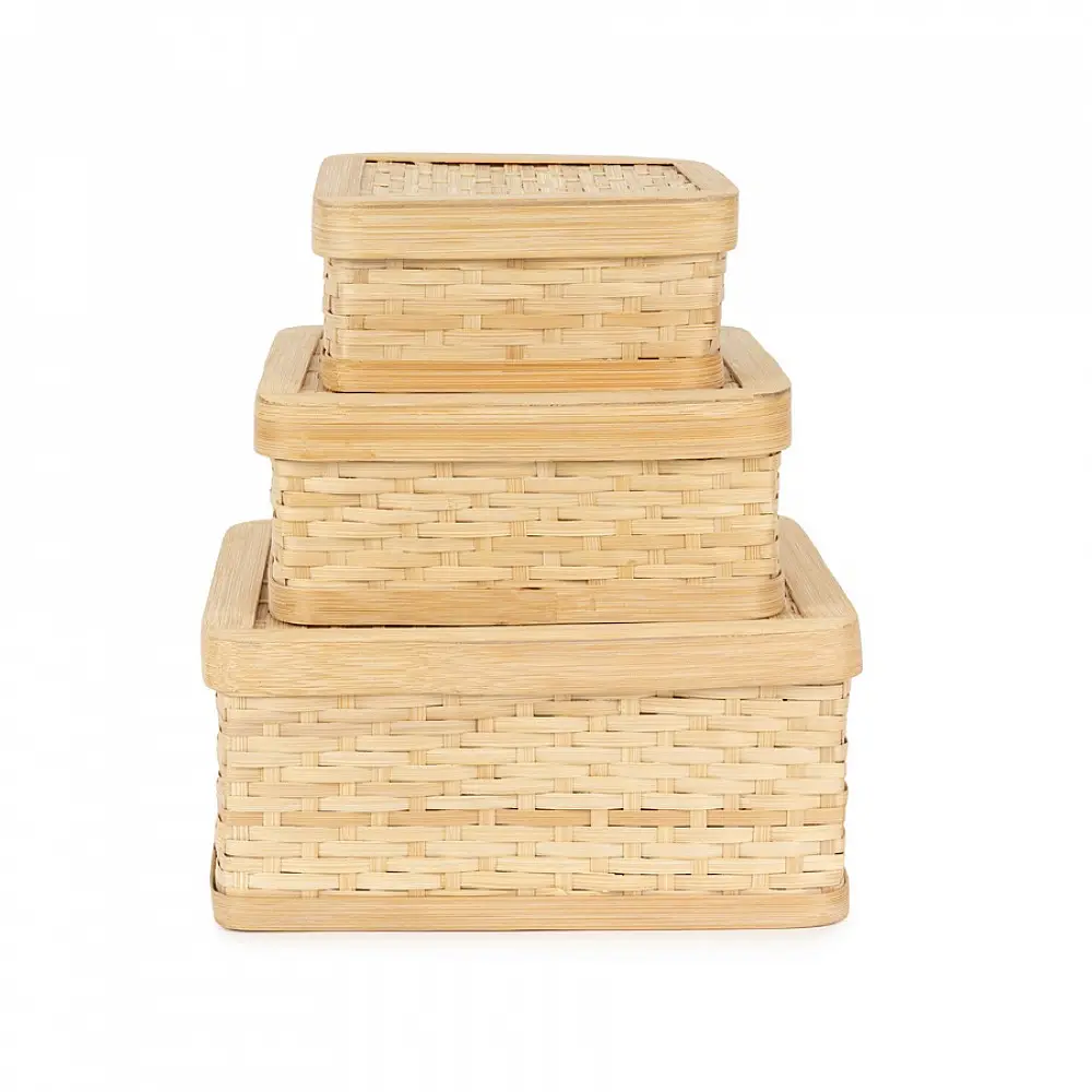 shop Mira Handcrafted Bamboo Square Box - Set of 3