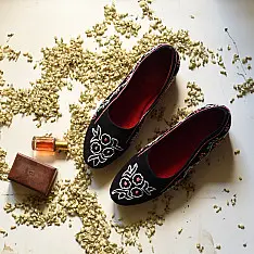 Petal & Sole| Handmade Embroidery - Black Shoes