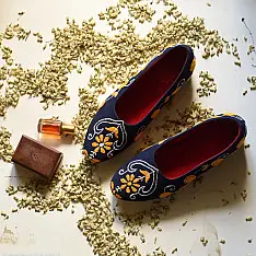 Petal & Sole| Handmade Embroidery Shoe - Blue