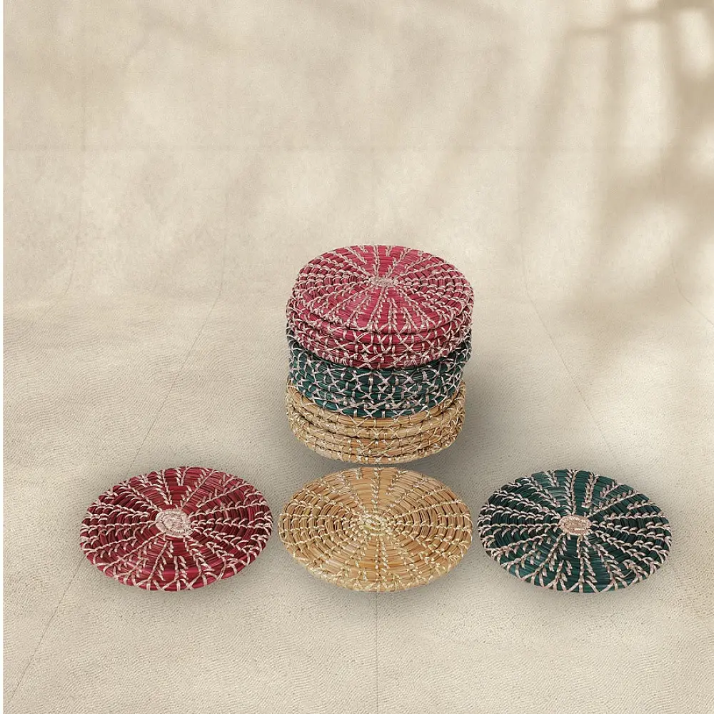 Roots & Reeds | Handcrafted ~ Pine Flat Coasters (Set of 6 )  -  Three color options