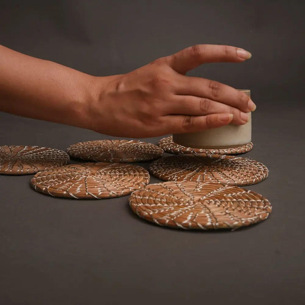 Roots & Reeds | Handcrafted ~ Pine Flat Coasters (Set of 6 )  -  Three color options