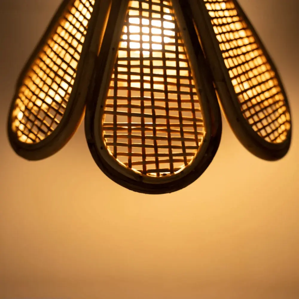 Roots & Reeds | Handcrafted Cane Hanging Light Flower - Aura