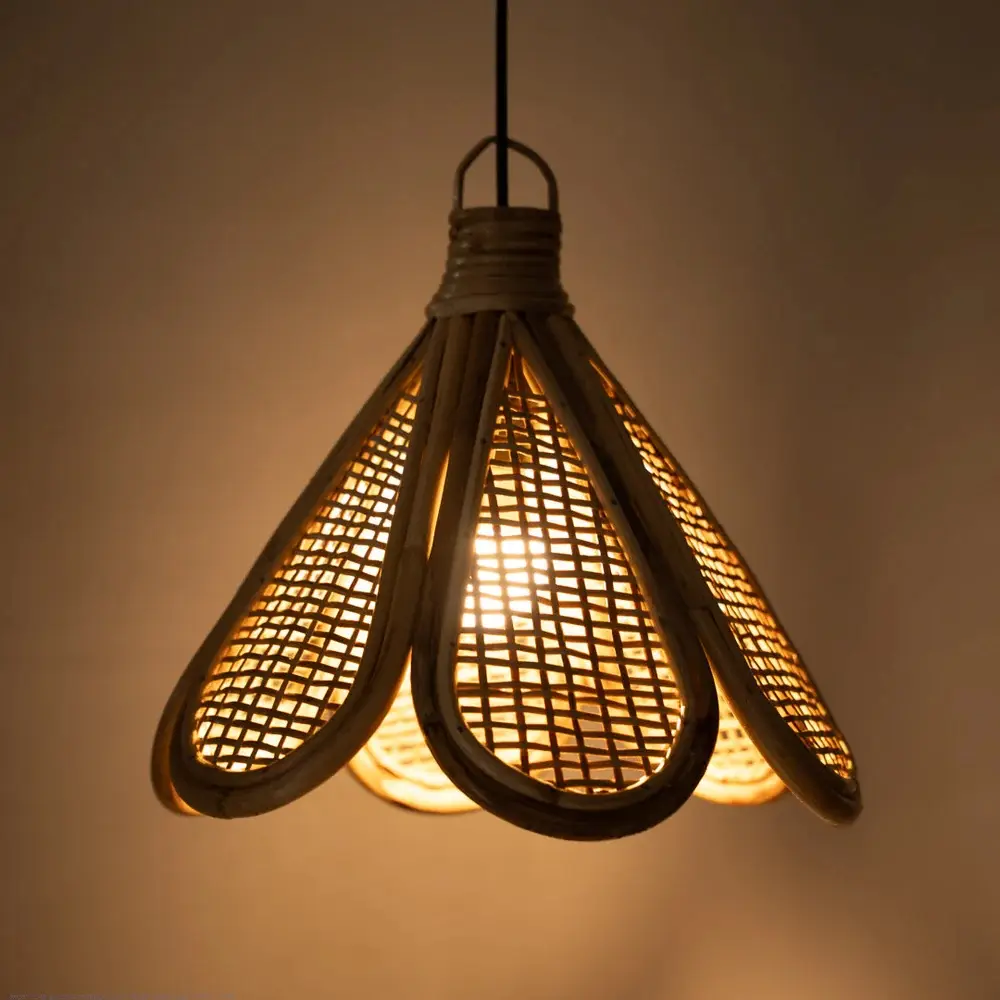 Roots & Reeds | Handcrafted Cane Hanging Light Flower - Aura