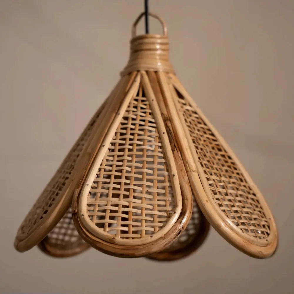 Roots & Reeds | Handcrafted Cane Hanging Light Flower - Aura
