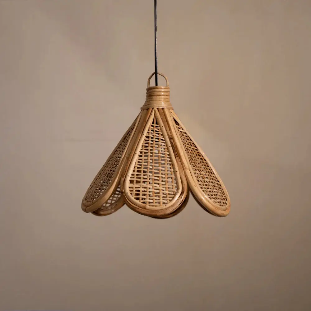 Roots & Reeds | Handcrafted Cane Hanging Light Flower - Aura