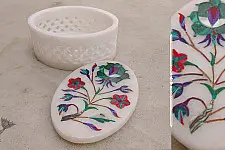 तराश ☘ Pacchikari (Inlay) Marbel Oval Jali Box ☘ 11