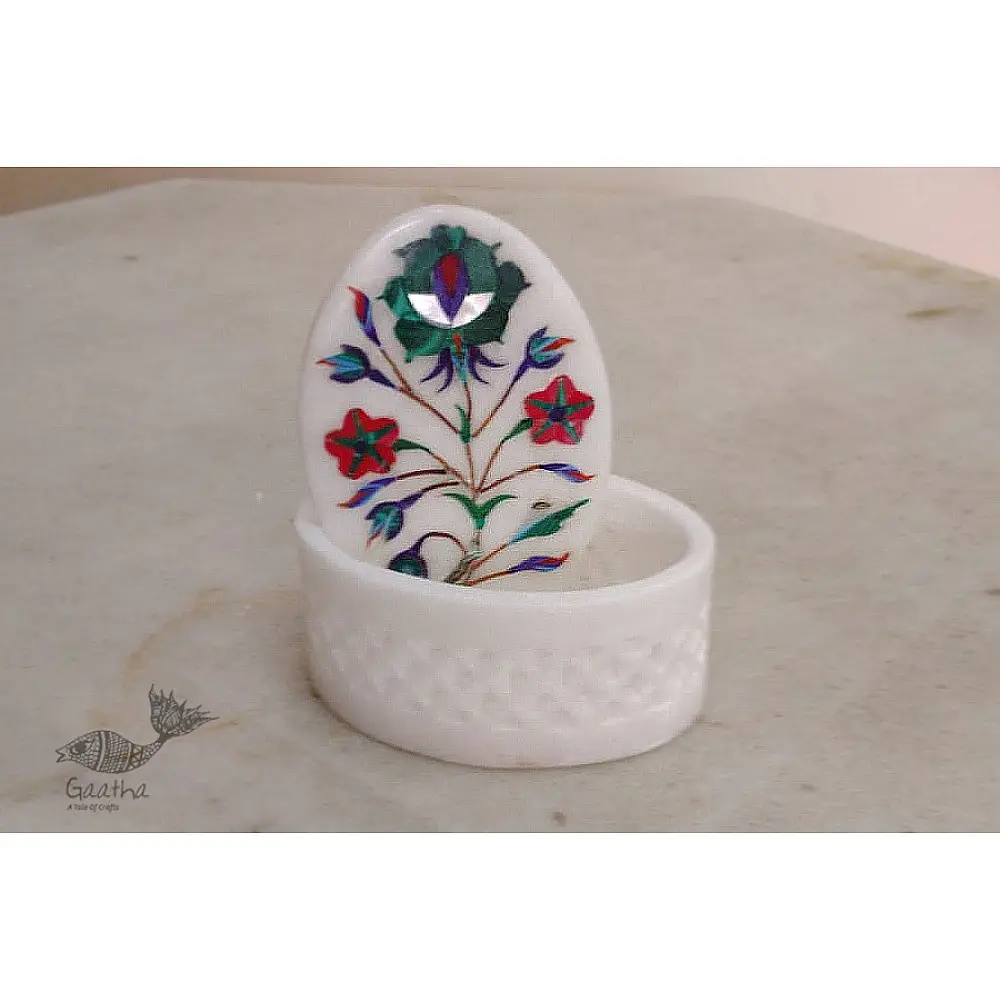 तराश ☘ Pacchikari (Inlay) Marbel Oval Jali Box ☘ 11