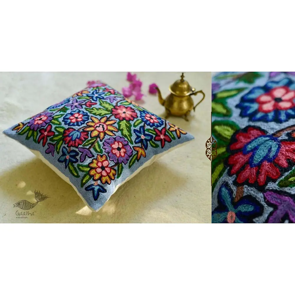 गुल ✩ Kashmiri Ari Embroidery Cushion Cover (16 x 16) ✩ 20