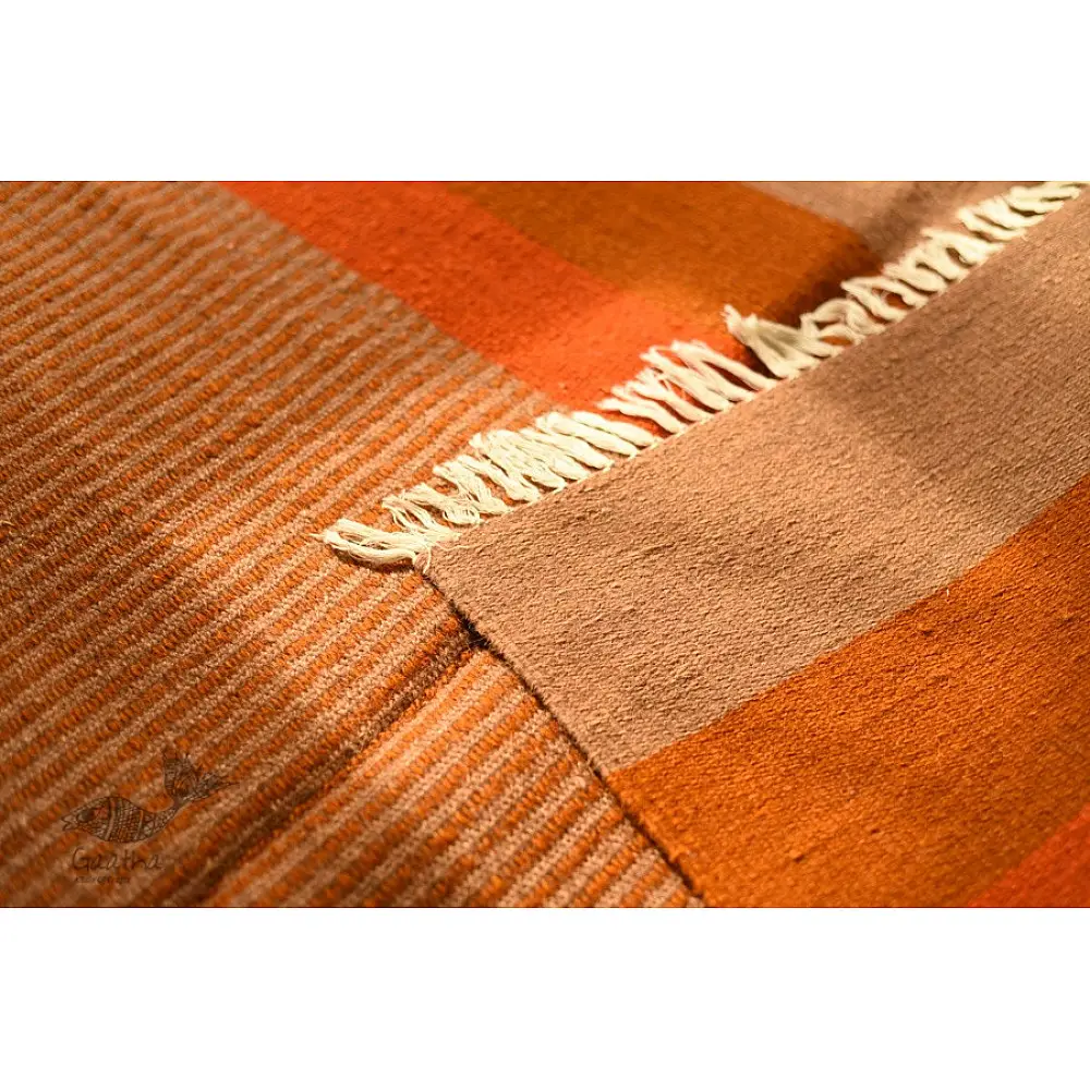 hand woven woolen durri Light Brown Stripes