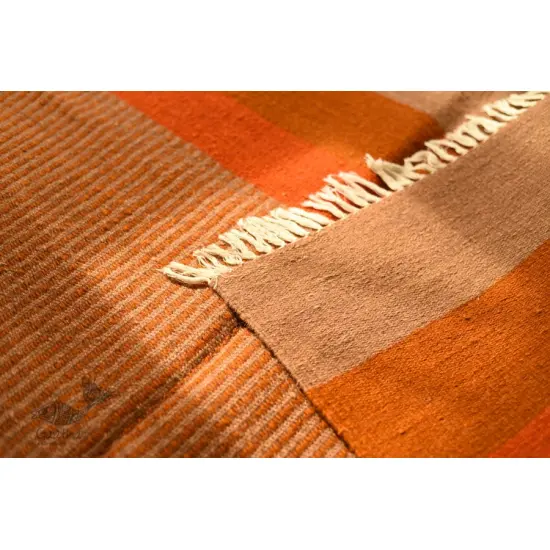 hand woven woolen durri Light Brown Stripes