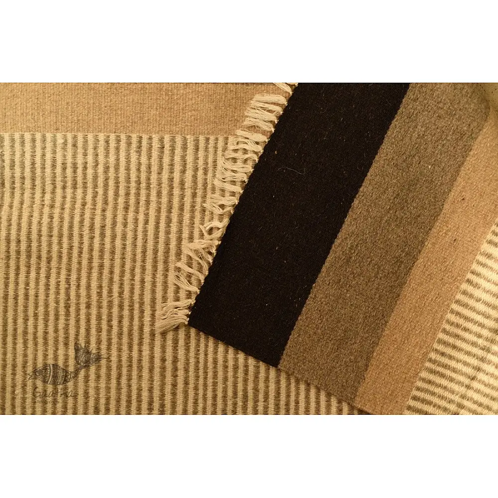hand woven woolen durrie Light Grey Stripes