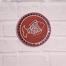 Home And Living | Handmade ~ Kutch Lippan Mud Work Fish - Terracotta