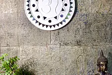 Home And Living | Handmade ~ Kutch Lippan Mud Work  Om symbol 10 inches Round Wall Plate -White