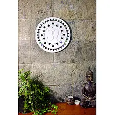 Home And Living | Handmade ~ Kutch Lippan Mud Work  Om symbol 10 inches Round Wall Plate -White