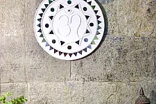 Home And Living | Handmade ~ Kutch Lippan Mud Work  Om symbol 10 inches Round Wall Plate -White